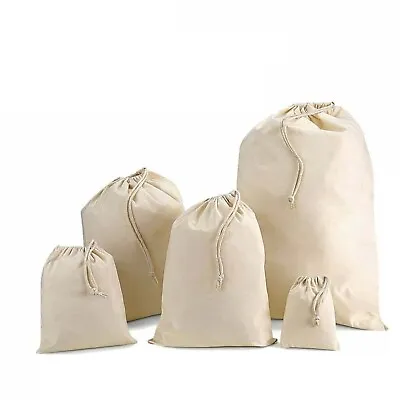 Drawstring Laundry Bag Natural Cotton Plain Reusable Storage Large Washing Gym • £2.30