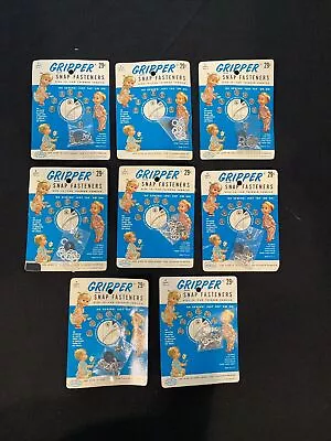 NEW (8) Vintage Gripper Snap Fasteners On Card Sewing Size 15 Thinner Fabrics • $33