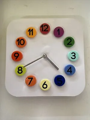 IKEA DASSIGT Retro Wall Clock White/Bright Coloured Numbers Discontinued FLAWED • £14.99