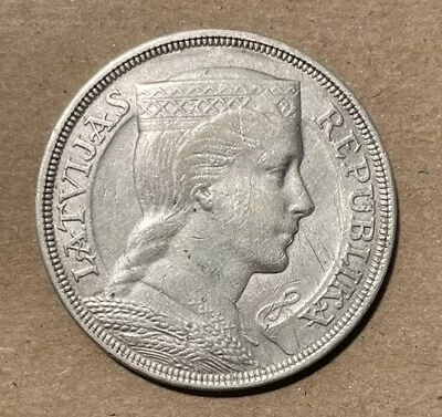 Latvia - 1929 Silver 5 Lati - Popular • $55