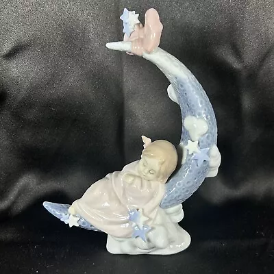 Vtg 1998 LLADRO 6583 HEAVEN'S LULLABY Sleeping Girl Figurine Moon Stars Clouds • $85