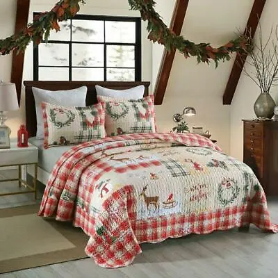 3 Piece Christmas Quilt Rustic Western Lodge Cabin Bedspread Quilt Set • $48.99