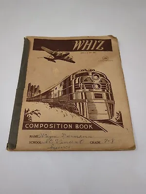 Vintage 1950s Whiz Composition School Book Notebook Train & Airplane 50s Prop • $12.99
