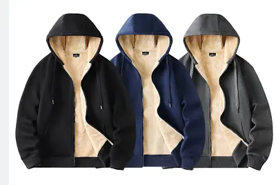 Mens Fleece Fur Bomber Hooded Jacket Coat Zip Warm Hoodie Sweatshirt S-8XL SIZES • £24.99