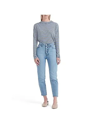 Viktoria & Woods Secret Merino Wool Cotton Stripe Blue Top Size 0 XS • $49