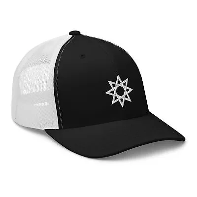 White 8 Point Star Octagram Anu God Embroidered Retro Trucker Cap Snapback Hat • $26.95