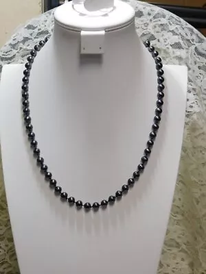 A420-vintage Necklace~faux Pearls~black~22 ~tied/plastic • $6.75