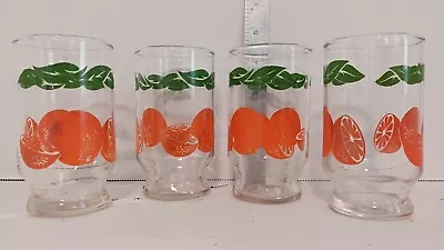 Anchor Hocking Orange Juice Glass Footed Vintage 4 Inches Tall 6 Oz Set Of 4 • $25