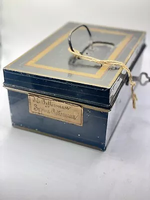 Antique Metal Tin Bank/Cash/Document Lock Box Safe With Key - Signature Patina • $37