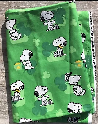 Snoopy St Patricks Day Pot O'Gold Fabric 36” X 44  Woodstock Green Clover • $24.95