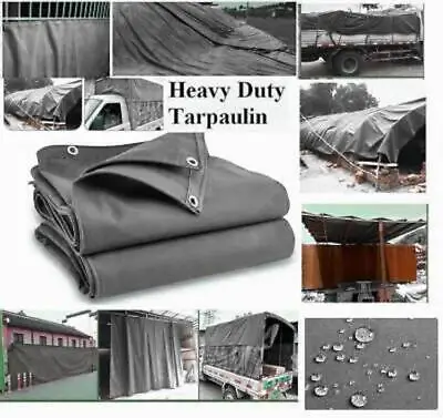 Grey Canvas Heavy Duty Tarpaulin Waterproof Cover Boat Store Roofing Log Sheets • £22.25
