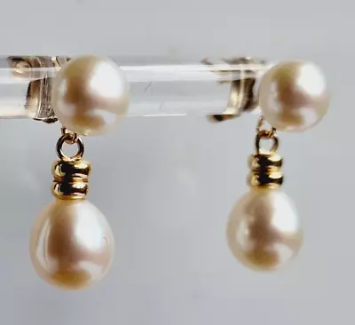 14ct Yellow Gold 'Honara' 2 Pearl Drop Earrings • £139