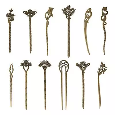 12 Pack Vintage Retro Ancient Chinese Japanese Metal Hair Sticks Pins Picks Carv • $15.80