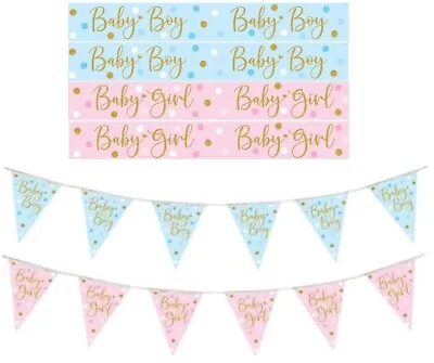 Baby Boy Girl New Baby Shower Gender Reveal Foil Banner & Bunting • £1.89