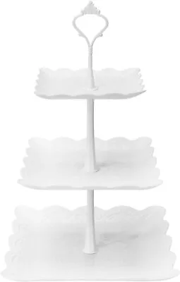 3 Tier Cupcake Stand Plastic Tiered Serving Stand Square Dessert Tray For Tea  • $14.68