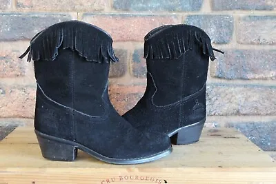 Vintage 80's Black Suede Tassel Western Cowboy Boots Size 3 /36 By Stirrups Used • £19