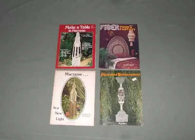 4 Vintage Macrame Plant Hangers Wall Art Lamps Home Decor Advanced Books Pattern • $8.95