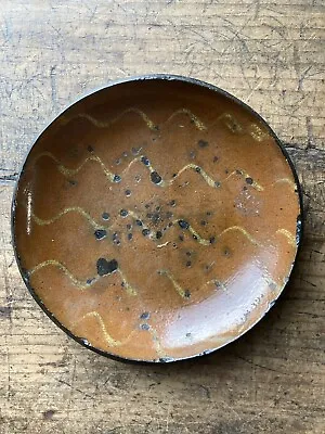 NICE! Antique 18th 19th C PA REDWARE Plate Slip Decorated 7” AAFA • $250