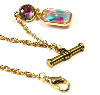 Antique Pocket Watch Chain 10  18K Gold Plated  T  Bar Lobster Claw & Charm • $12.99