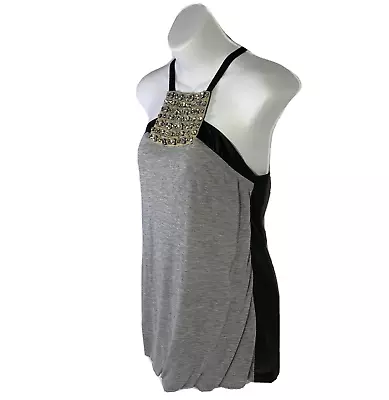 Yigal Azrouel Embellish Tank Top Sleeveless Blouse Gray Black Sheer Back Women 6 • $13.99