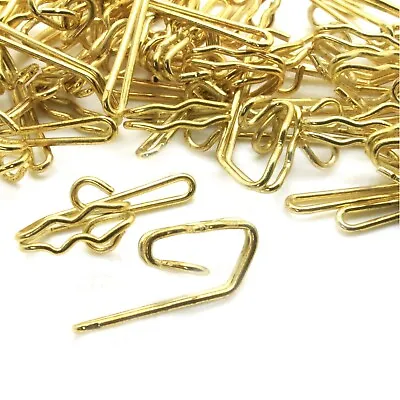 30 X BRASS CURTAIN PLEAT HANGING HOOKS Tape/Folded/Crimp/Track/Pole/Metal/Gold • £4.19