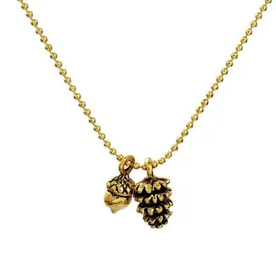 $8.95 • Buy PINE CONE And ACORN NECKLACE Cute Tiny Charm Woodland Gold Tone Metal Ball Chain