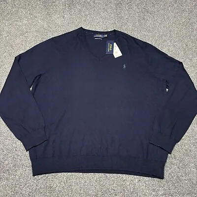 Polo Ralph Lauren Sweater Mens XXL NWD Washable Merino Wool V-Neck Blue • $37.99