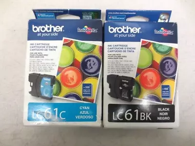 Lot Of 2 !!! Brother LC61C Cyan LC61BK Black Ink Cartridge EXP 11/2017 01/2015 • $9.90