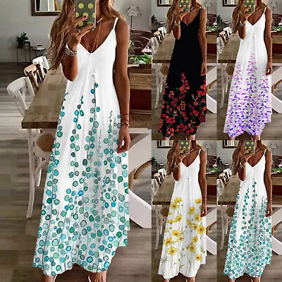 $28.59 • Buy Women Boho Floral Maxi Dress Summer Beach Long Sundress Evening Party Cocktail
