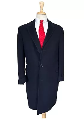 RARE Vintage Vicuna/Cashmere Navy Blue Overcoat Long Top Mens Solid Business • $349.99