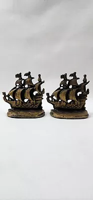 Brass Pirate Ship Galleons Bookends Nautical - 3 Lbs - 5  Tall • $25