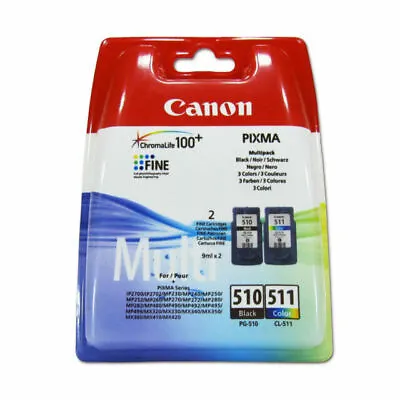 Original Canon PG510 Black & CL511 Colour Ink Cartridge For PIXMA MP250 Sealed • £32.89