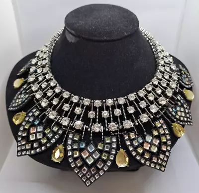 Zara Necklace Statement Bib 70mm Crystal Black White Pastel Yellow T2070 J1B630 • $37.29