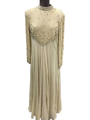 Vintage Victoria Royal Beaded Cream Colored Evening Dress Size 14 • $99.99