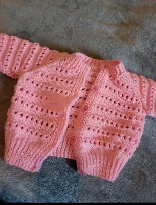 Baby Girls Pink Hand Knitted Cardigan 0-3 Months  • £1.50