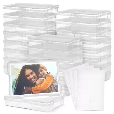 24x Clear Photo Storage Organizer Boxes For 4x6 In Pictures With 40 Blank Labels • $28.99