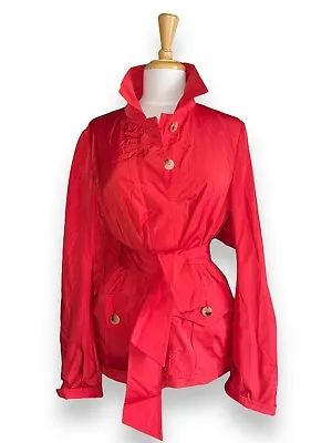 Vtg ESCADA Rain Jacket Belted Button Up Fire Red Size 38 US 8 M/L • $67
