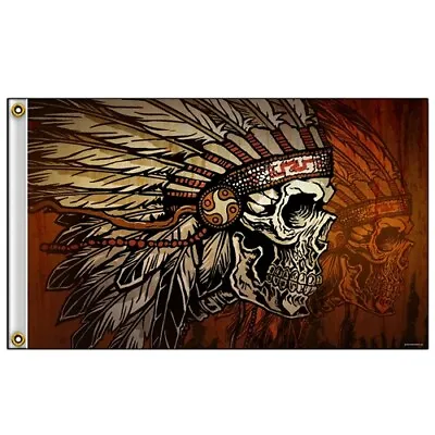 $11.95 • Buy Indian Skull With Headdress Design Flag With Grommets