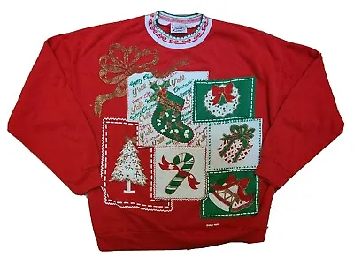 Vintage Ugly Christmas Sweatshirt Sz S Grannycore Made In USA Embroidered Neck • $19.99