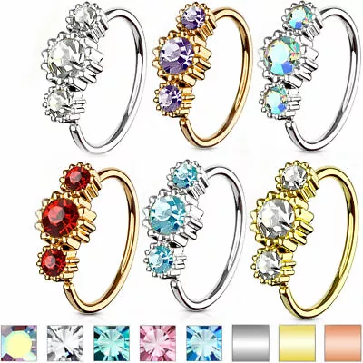 Nose Ring Hoop Ear Cartilage Helix Tragus Rook Snug Daith Piercing 20G 3 CZ Gems • $3.99