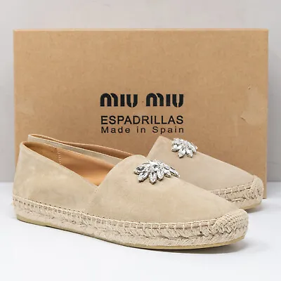 Miu Miu Beige Suede Crystal Espadrille Flats Size 40 (10 US) • $199.95