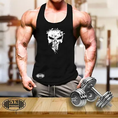 Skull Vest Gym Clothing Bodybuilding Training Workout Exercise Fitness Tank Top • £11.99