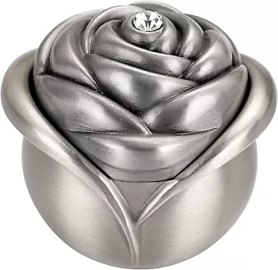 Rose Shape Vintage Jewelry Box Medium Trinket Storage Holder Silver Metal Rings • $40