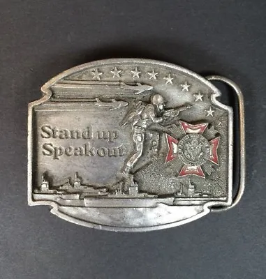 VFW Veteran Stand Up Speak Out Pewter Belt Buckle Military Limited Edition 1992 • $24.99