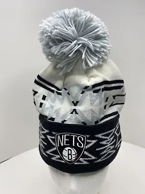 Brooklyn Nets Mitchell & Ness  NBA Black & Gray Beanie Winter Hat Cap W/ Pom Pom • $9.99