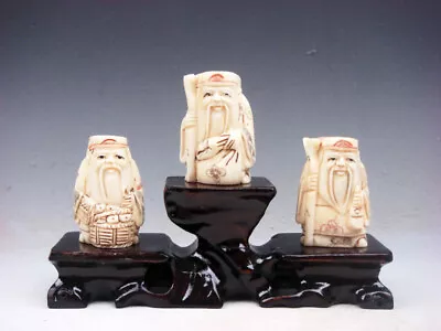 £176.96 • Buy Set Of 3 Japanese Hand Carved Netsuke 3 Japanese Old Men W/ Stand #08102208