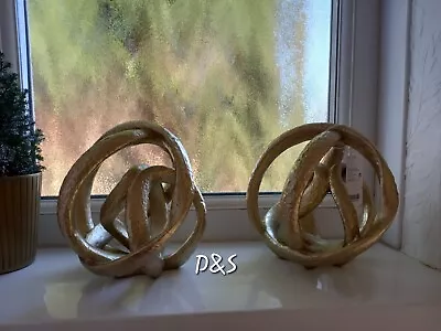 £17.80 • Buy Next Home Decor Hammered Effect Metallic Gold Loop Knot Sculpture Ornament Art *