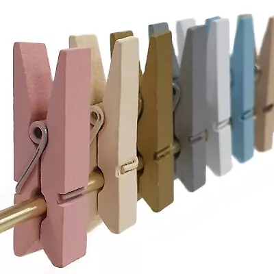 MINI WOODEN COLOURED PEGS 35mm Small Hanging Photo Card Notes Tiny Craft Clip • £3.28