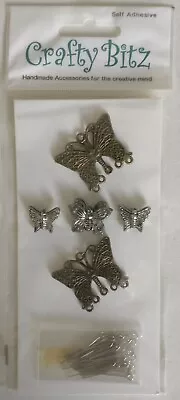 5 Butterfly Charms W/Pins. Antique Brass & Silver Finish • £2.50