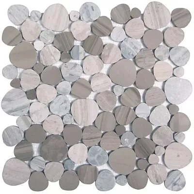 Sliced Pebble Tile Marmara Marble Mosaic Shower Floor Wall Backsplash Wood Gray • $23.54